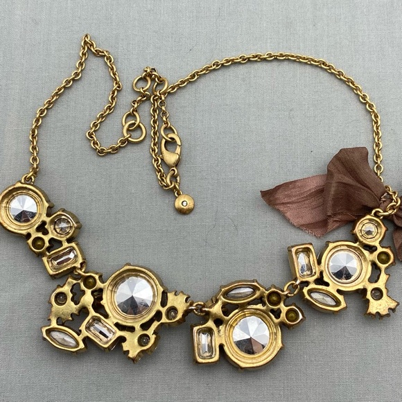 J. Crew Amber & Clear Crystal Cluster Necklace With Brown Bow Accent - Picture 8 of 12